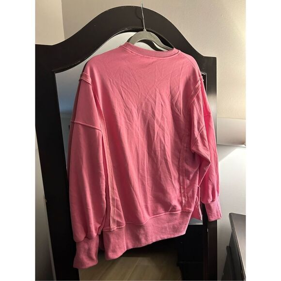 NEW Oversized Sweatshirt Crew Neck Slit Slouchy Pullover S - Picture 2 of 3